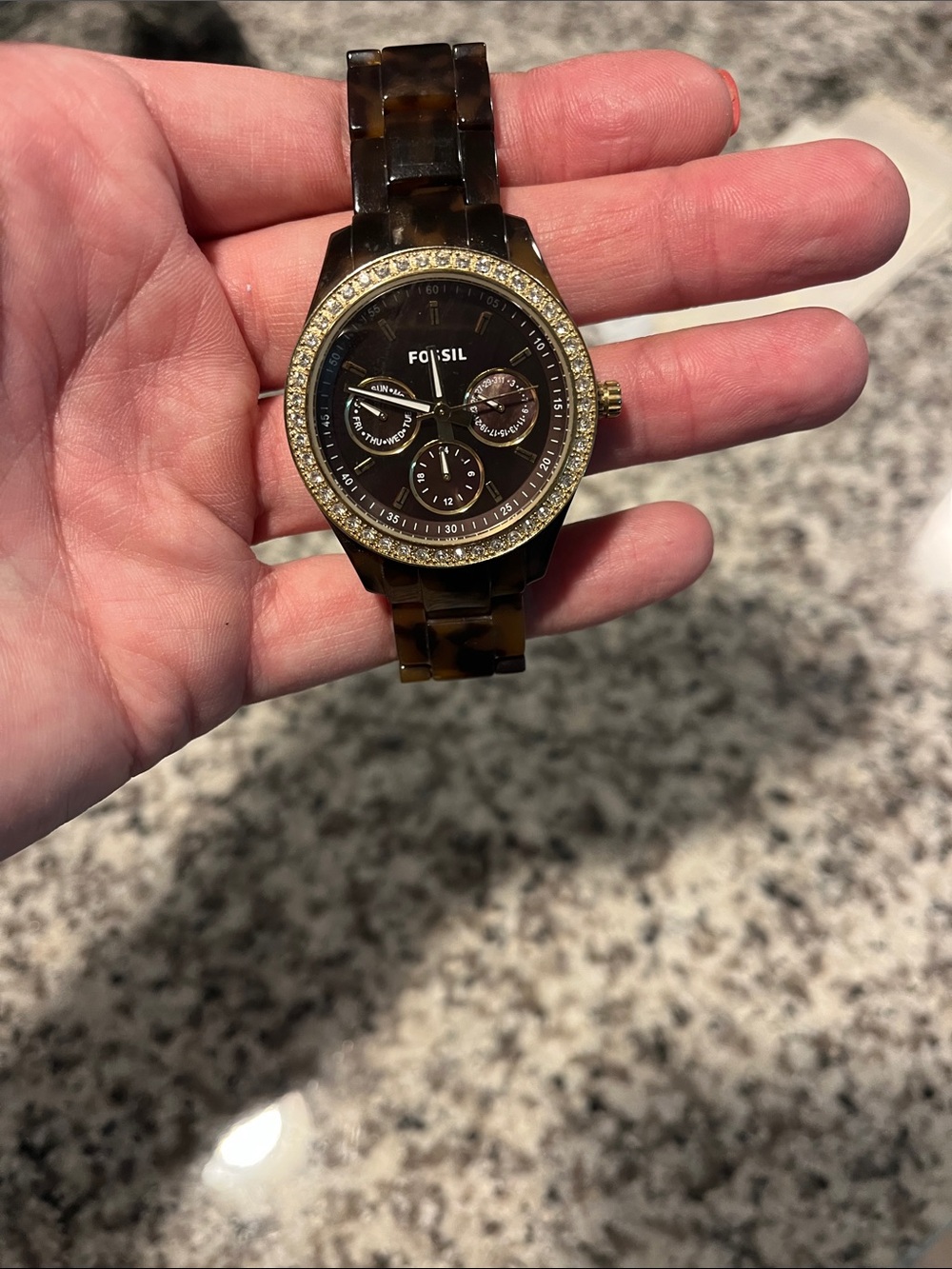 Fossil Brown Tortoiseshell Watch with Gold Accents